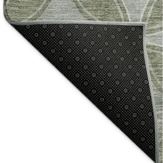 Artichoke Green And Ivory Geometric Washable Indoor Outdoor Area Rug Photo 8