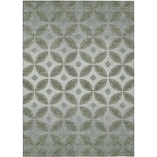Artichoke Green And Ivory Geometric Washable Indoor Outdoor Area Rug Photo 7