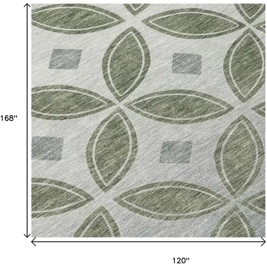Artichoke Green And Ivory Geometric Washable Indoor Outdoor Area Rug Photo 5