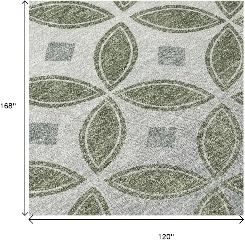 Artichoke Green And Ivory Geometric Washable Indoor Outdoor Area Rug Photo 5