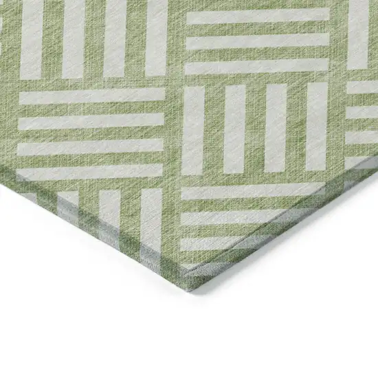 Artichoke Green And Ivory Geometric Washable Indoor Outdoor Area Rug Photo 4