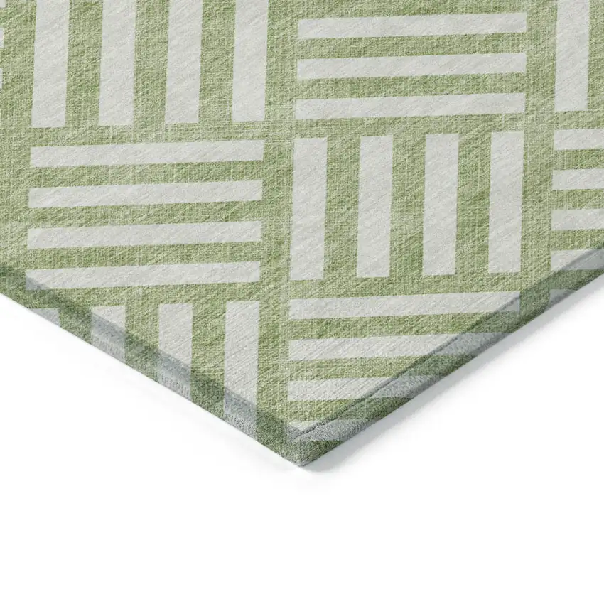 Artichoke Green And Ivory Geometric Washable Indoor Outdoor Area Rug Photo 4