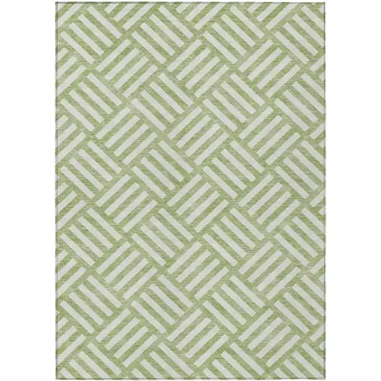 Artichoke Green And Ivory Geometric Washable Indoor Outdoor Area Rug Photo 2
