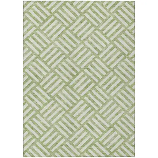 Artichoke Green And Ivory Geometric Washable Indoor Outdoor Area Rug Photo 2