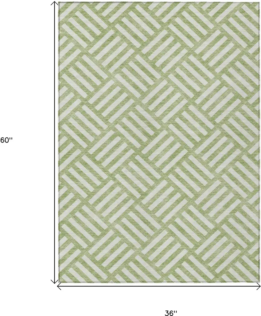 Artichoke Green And Ivory Geometric Washable Indoor Outdoor Area Rug Photo 3