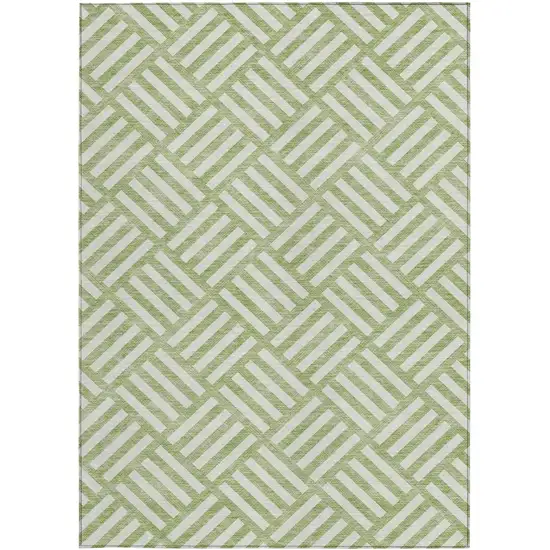 Artichoke Green And Ivory Geometric Washable Indoor Outdoor Area Rug Photo 6