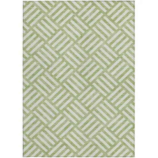 Artichoke Green And Ivory Geometric Washable Indoor Outdoor Area Rug Photo 6