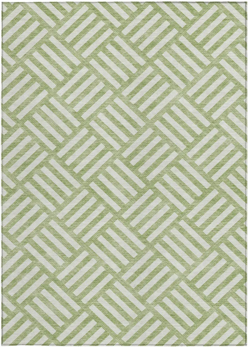 Artichoke Green And Ivory Geometric Washable Indoor Outdoor Area Rug Photo 6