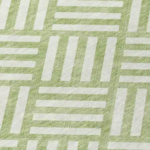 Photo of Artichoke Green And Ivory Geometric Washable Indoor Outdoor Area Rug