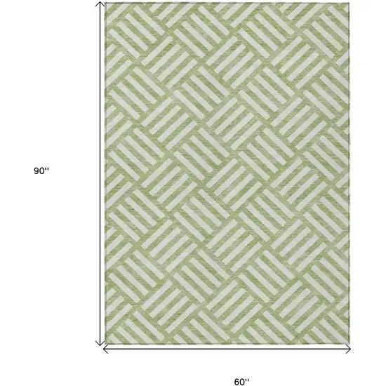 Artichoke Green And Ivory Geometric Washable Indoor Outdoor Area Rug Photo 3