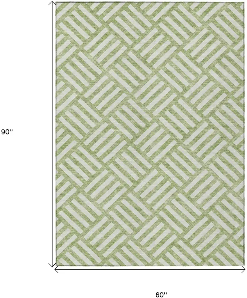 Artichoke Green And Ivory Geometric Washable Indoor Outdoor Area Rug Photo 3