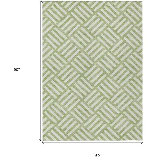 Artichoke Green And Ivory Geometric Washable Indoor Outdoor Area Rug Photo 3