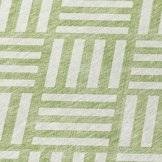 Artichoke Green And Ivory Geometric Washable Indoor Outdoor Area Rug Photo 5