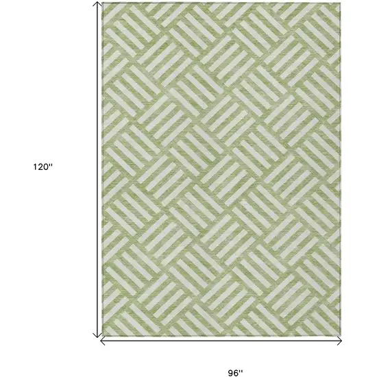 Artichoke Green And Ivory Geometric Washable Indoor Outdoor Area Rug Photo 3
