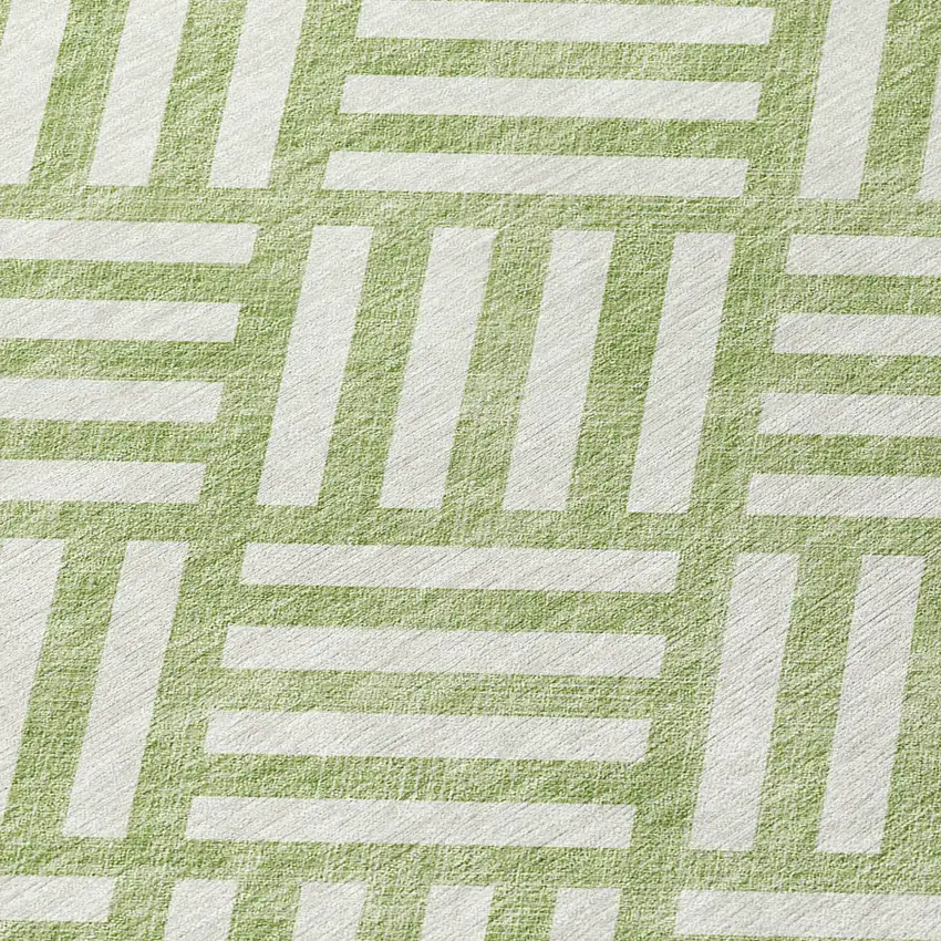 Artichoke Green And Ivory Geometric Washable Indoor Outdoor Area Rug Photo 5