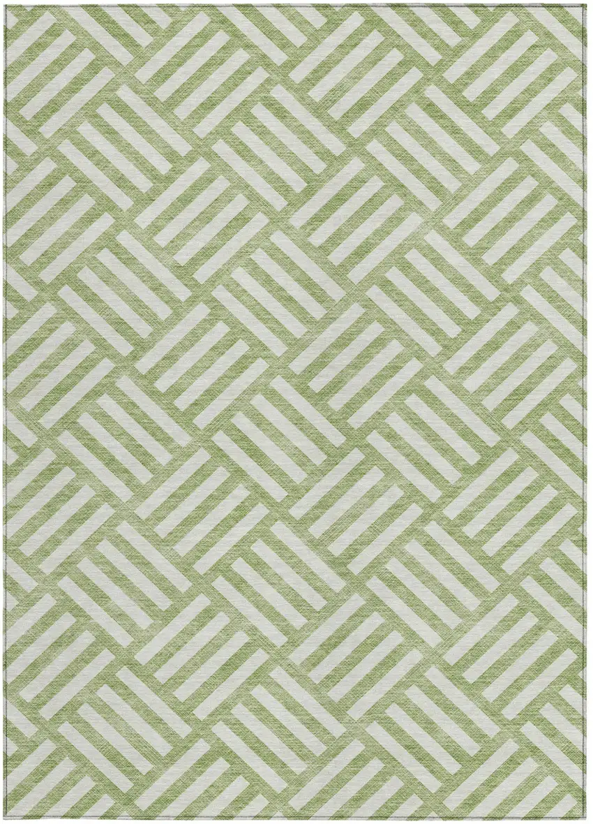 Artichoke Green And Ivory Geometric Washable Indoor Outdoor Area Rug Photo 6