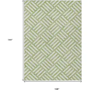 Photo of Artichoke Green And Ivory Geometric Washable Indoor Outdoor Area Rug