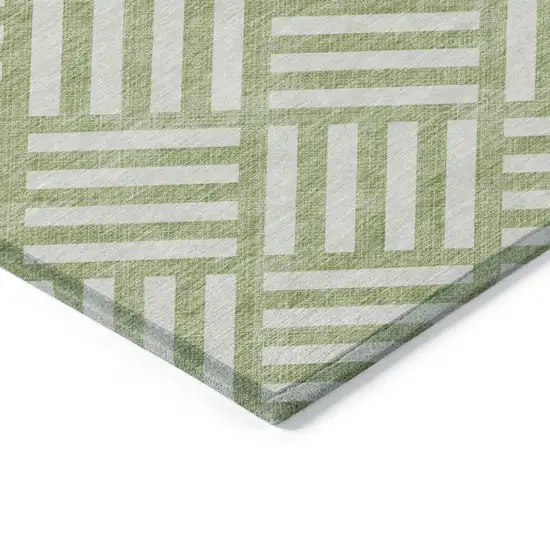 Artichoke Green And Ivory Geometric Washable Indoor Outdoor Area Rug Photo 4