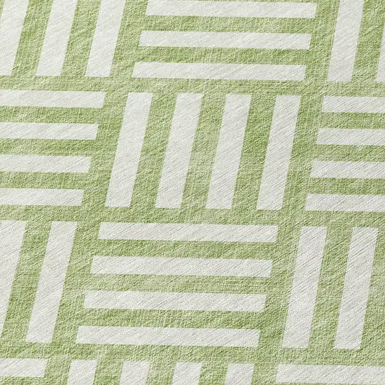 Artichoke Green And Ivory Geometric Washable Indoor Outdoor Area Rug Photo 5