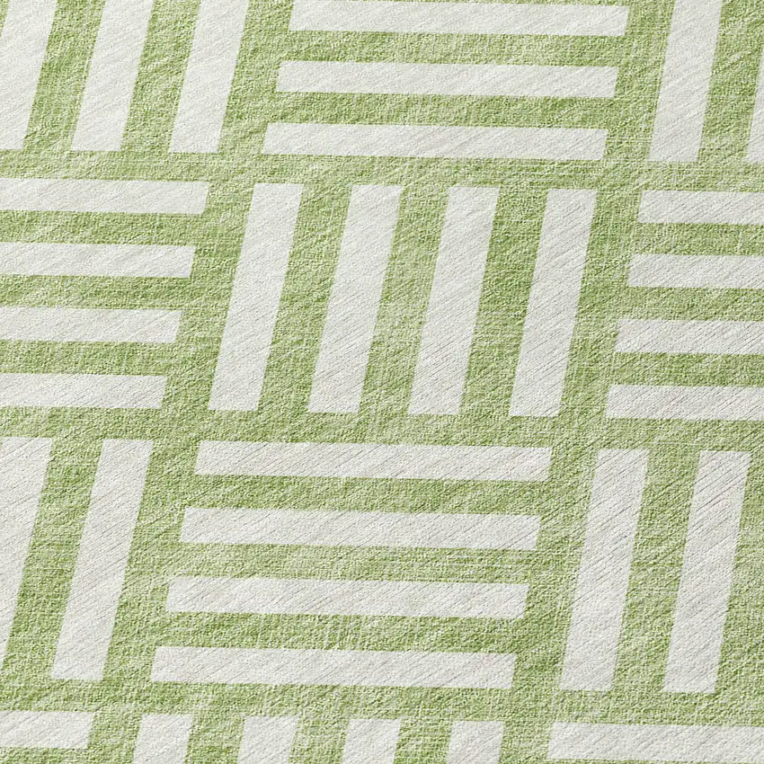 Artichoke Green And Ivory Geometric Washable Indoor Outdoor Area Rug Photo 5