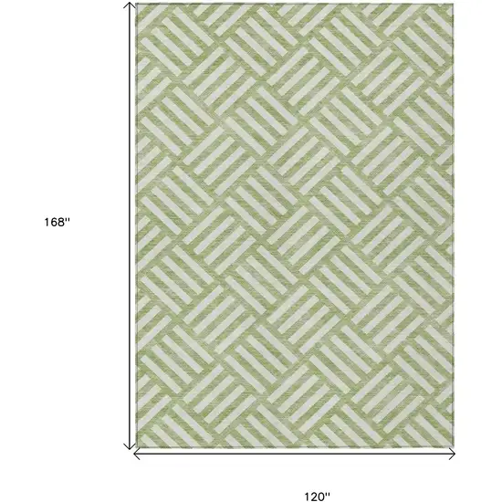 Artichoke Green And Ivory Geometric Washable Indoor Outdoor Area Rug Photo 3