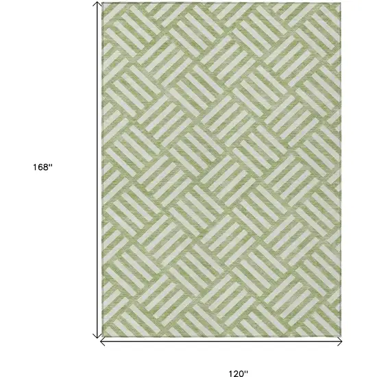 Artichoke Green And Ivory Geometric Washable Indoor Outdoor Area Rug Photo 3