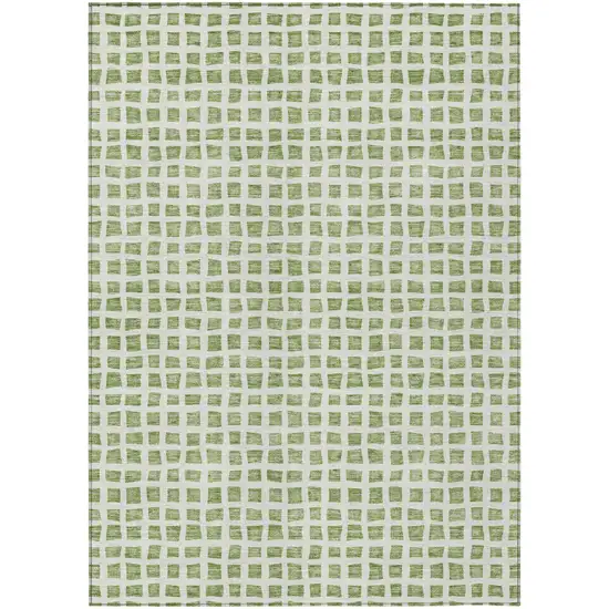 Artichoke Green And Ivory Geometric Washable Indoor Outdoor Area Rug Photo 1