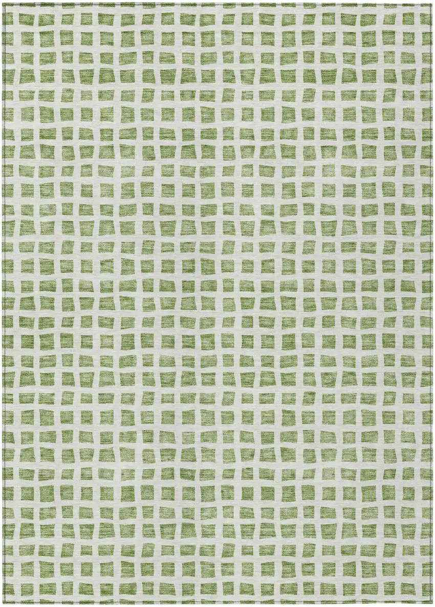 Artichoke Green And Ivory Geometric Washable Indoor Outdoor Area Rug Photo 1