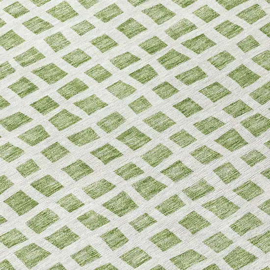 Artichoke Green And Ivory Geometric Washable Indoor Outdoor Area Rug Photo 4