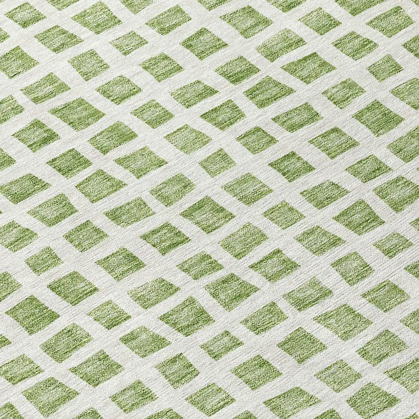 Artichoke Green And Ivory Geometric Washable Indoor Outdoor Area Rug Photo 4
