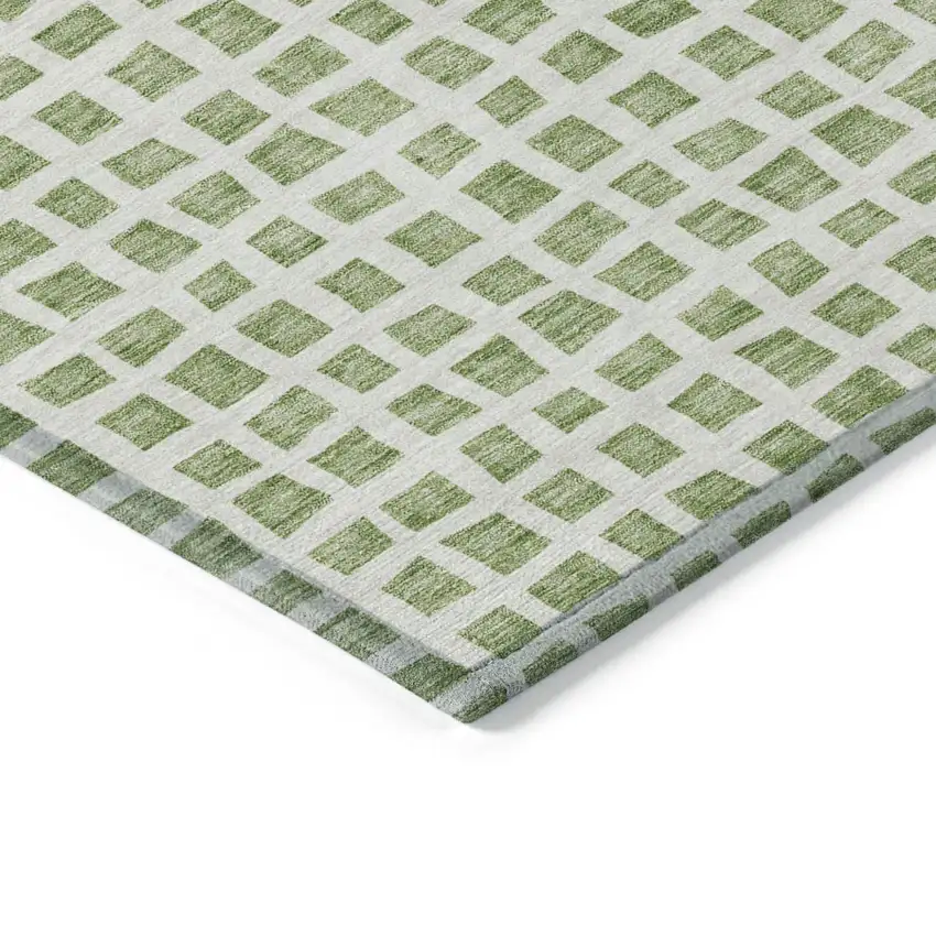 Artichoke Green And Ivory Geometric Washable Indoor Outdoor Area Rug Photo 4