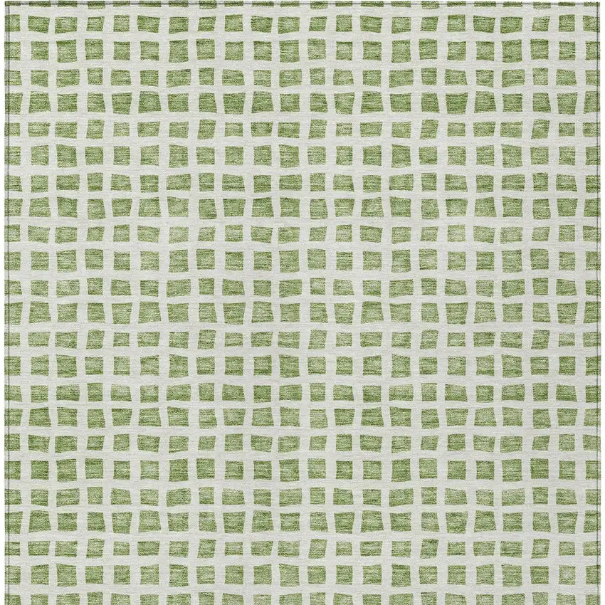 Artichoke Green And Ivory Geometric Washable Indoor Outdoor Area Rug Photo 5