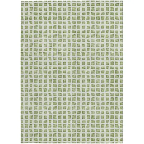 Artichoke Green And Ivory Geometric Washable Indoor Outdoor Area Rug Photo 6