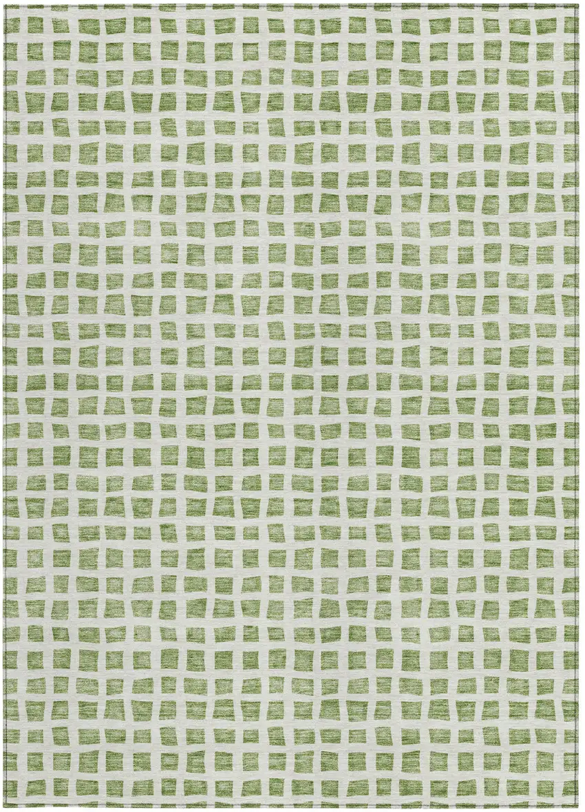 Artichoke Green And Ivory Geometric Washable Indoor Outdoor Area Rug Photo 6