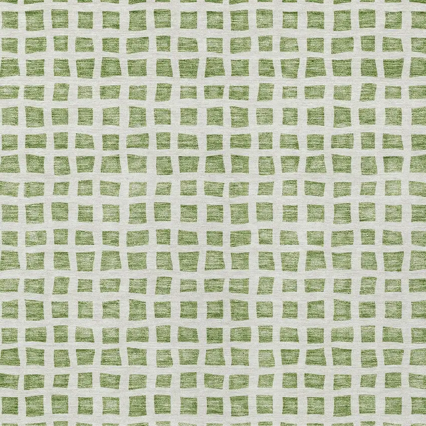 Artichoke Green And Ivory Geometric Washable Indoor Outdoor Area Rug Photo 6