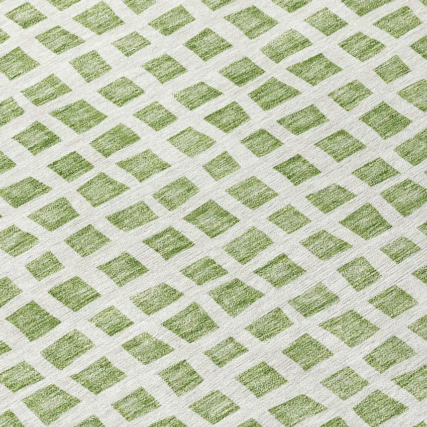 Artichoke Green And Ivory Geometric Washable Indoor Outdoor Area Rug Photo 5