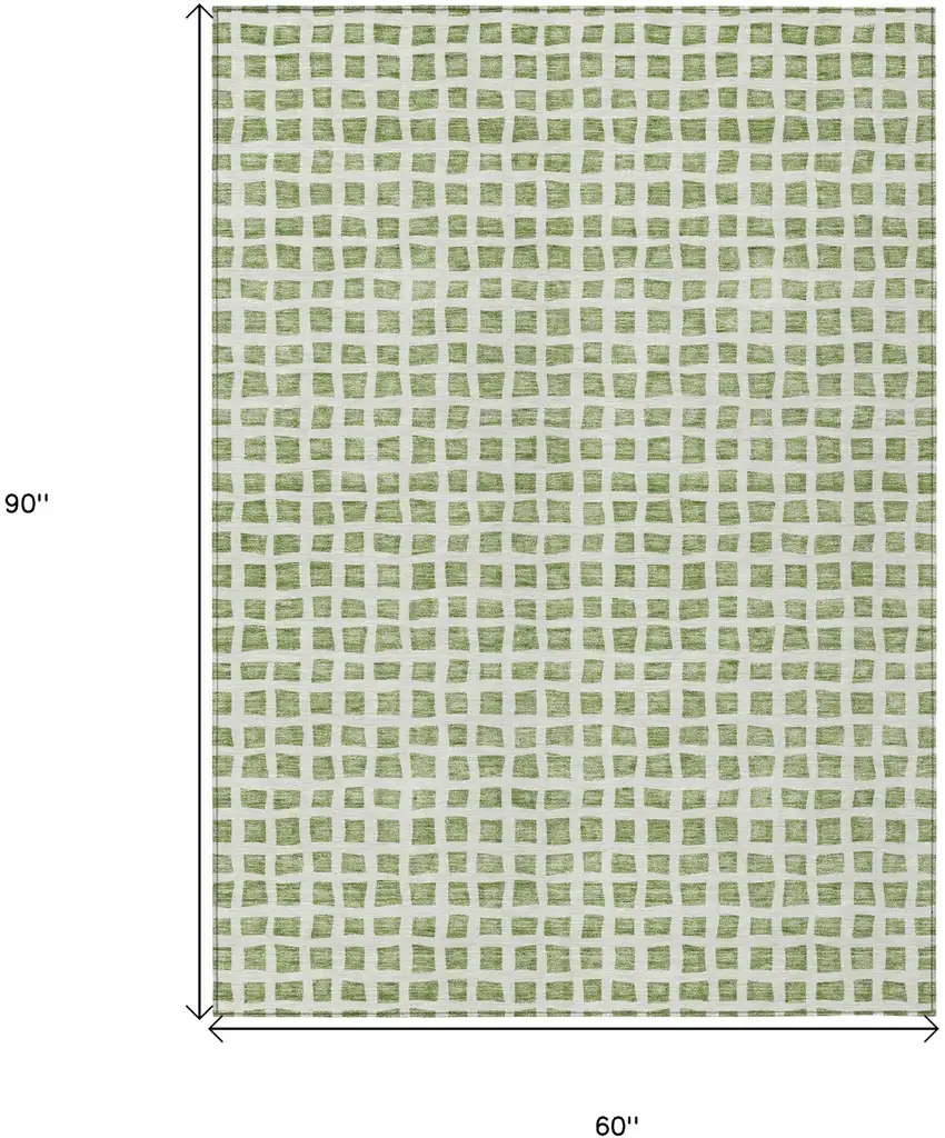 Artichoke Green And Ivory Geometric Washable Indoor Outdoor Area Rug Photo 8