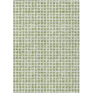 Photo of Artichoke Green And Ivory Geometric Washable Indoor Outdoor Area Rug