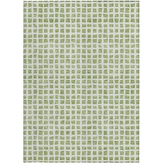 Artichoke Green And Ivory Geometric Washable Indoor Outdoor Area Rug Photo 6