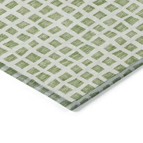 Artichoke Green And Ivory Geometric Washable Indoor Outdoor Area Rug Photo 3