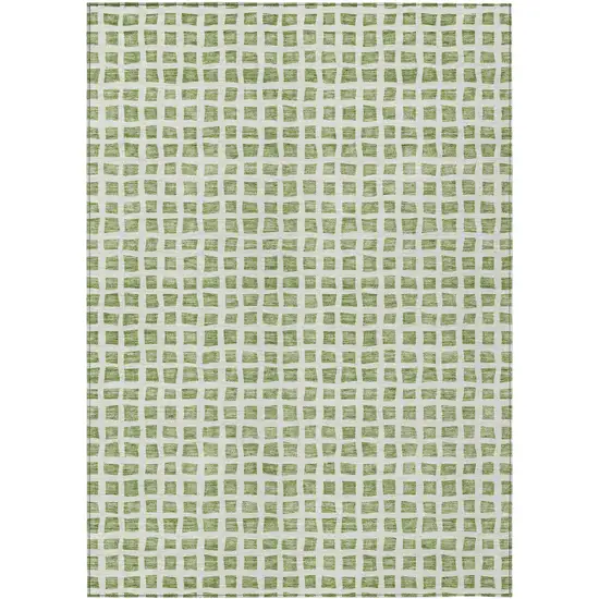 Artichoke Green And Ivory Geometric Washable Indoor Outdoor Area Rug Photo 1