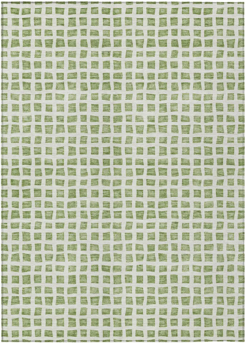 Artichoke Green And Ivory Geometric Washable Indoor Outdoor Area Rug Photo 1