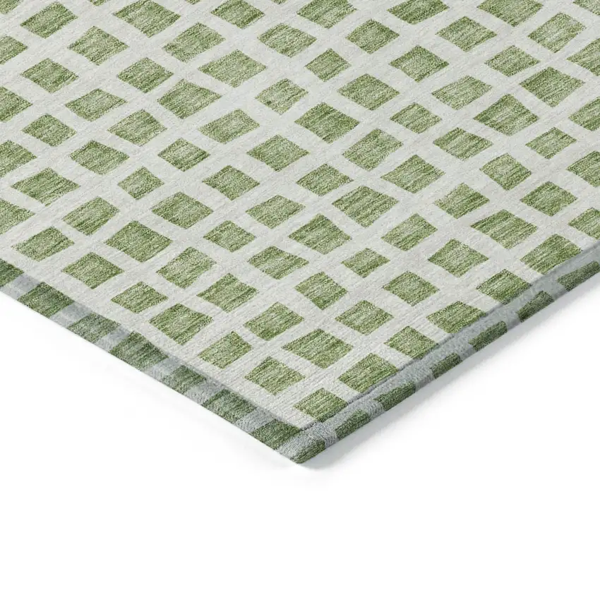 Artichoke Green And Ivory Geometric Washable Indoor Outdoor Area Rug Photo 3