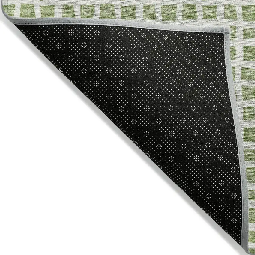 Artichoke Green And Ivory Geometric Washable Indoor Outdoor Area Rug Photo 2