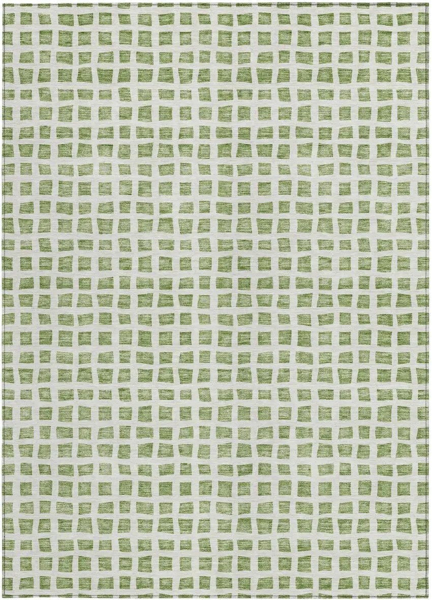 Artichoke Green And Ivory Geometric Washable Indoor Outdoor Area Rug Photo 7