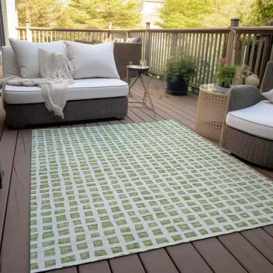 Artichoke Green And Ivory Geometric Washable Indoor Outdoor Area Rug Photo 9