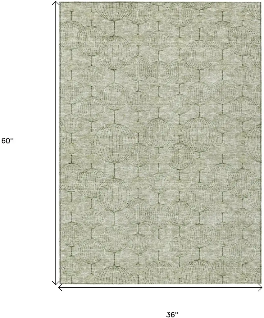 Artichoke Green And Ivory Geometric Washable Indoor Outdoor Area Rug Photo 6