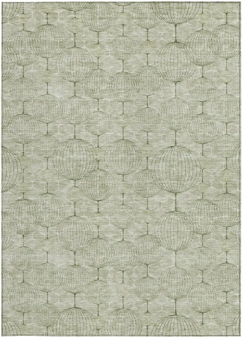 Artichoke Green And Ivory Geometric Washable Indoor Outdoor Area Rug Photo 5
