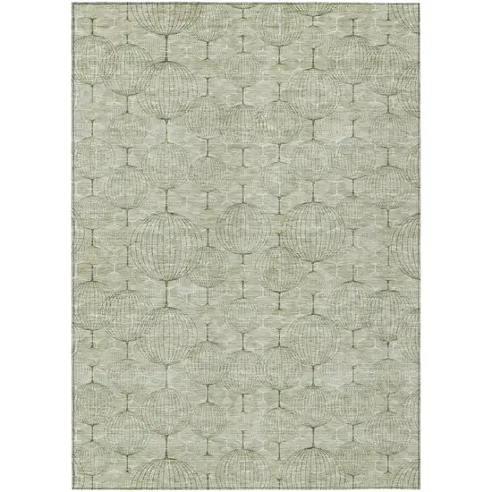 Artichoke Green And Ivory Geometric Washable Indoor Outdoor Area Rug Photo 2
