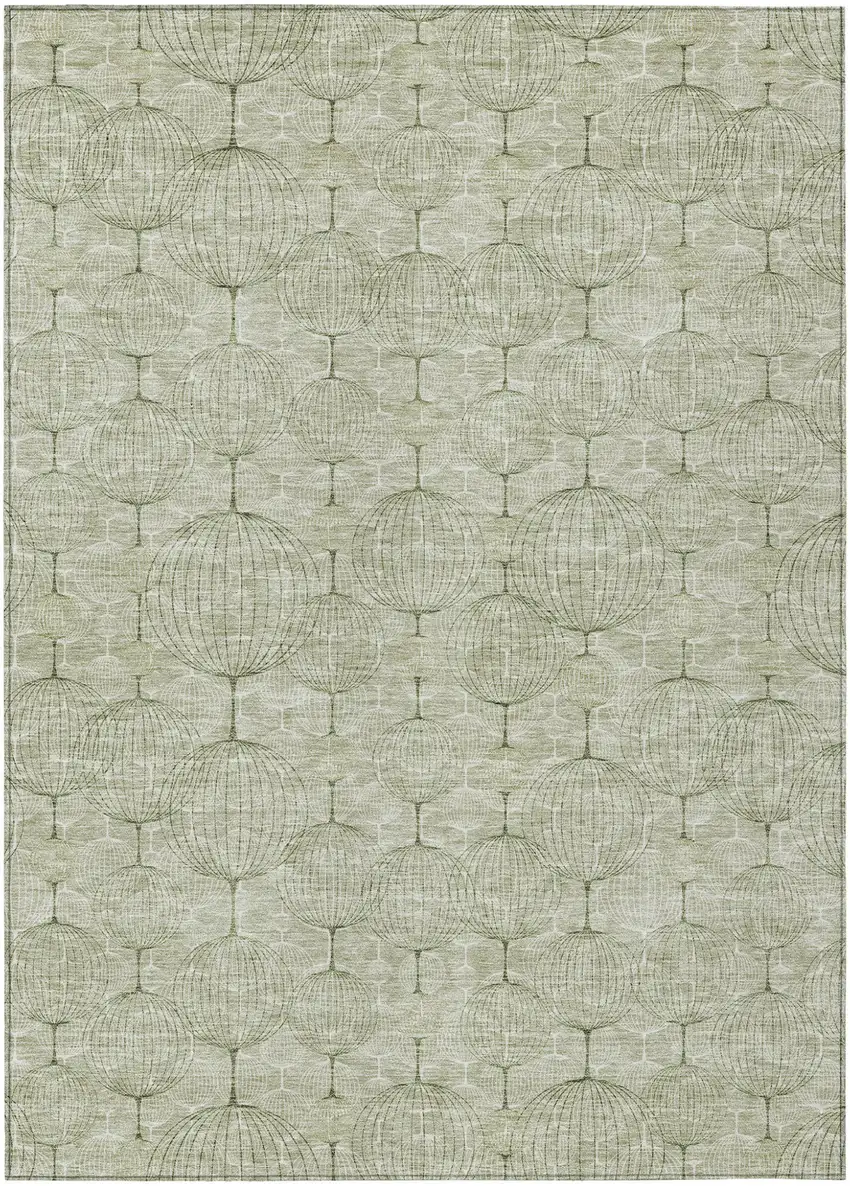 Artichoke Green And Ivory Geometric Washable Indoor Outdoor Area Rug Photo 2